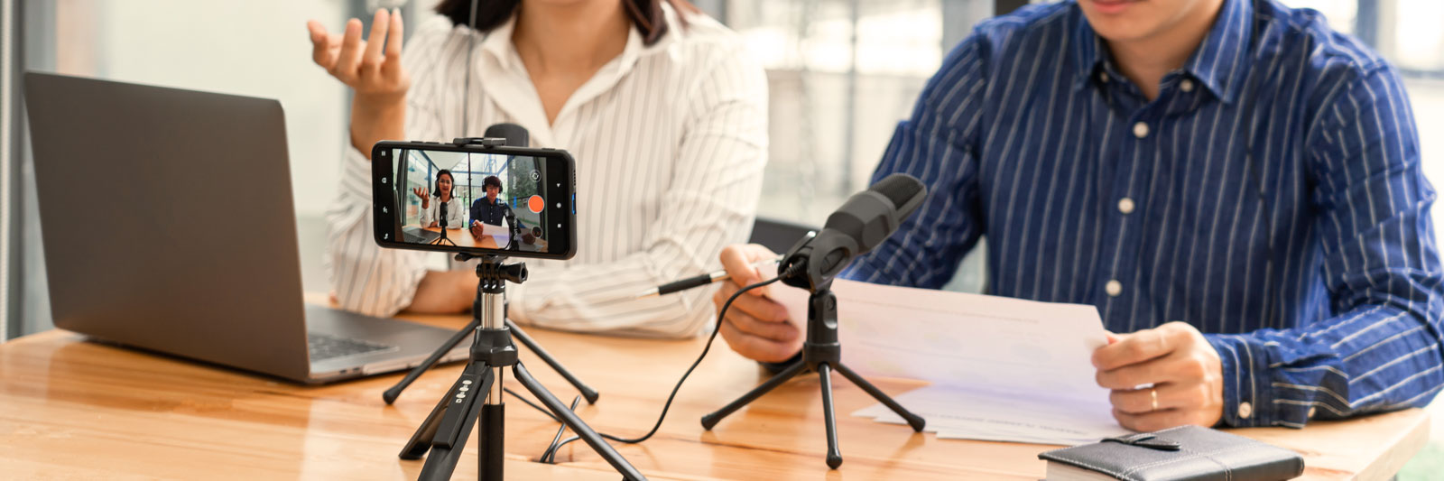 employees recording custom training content